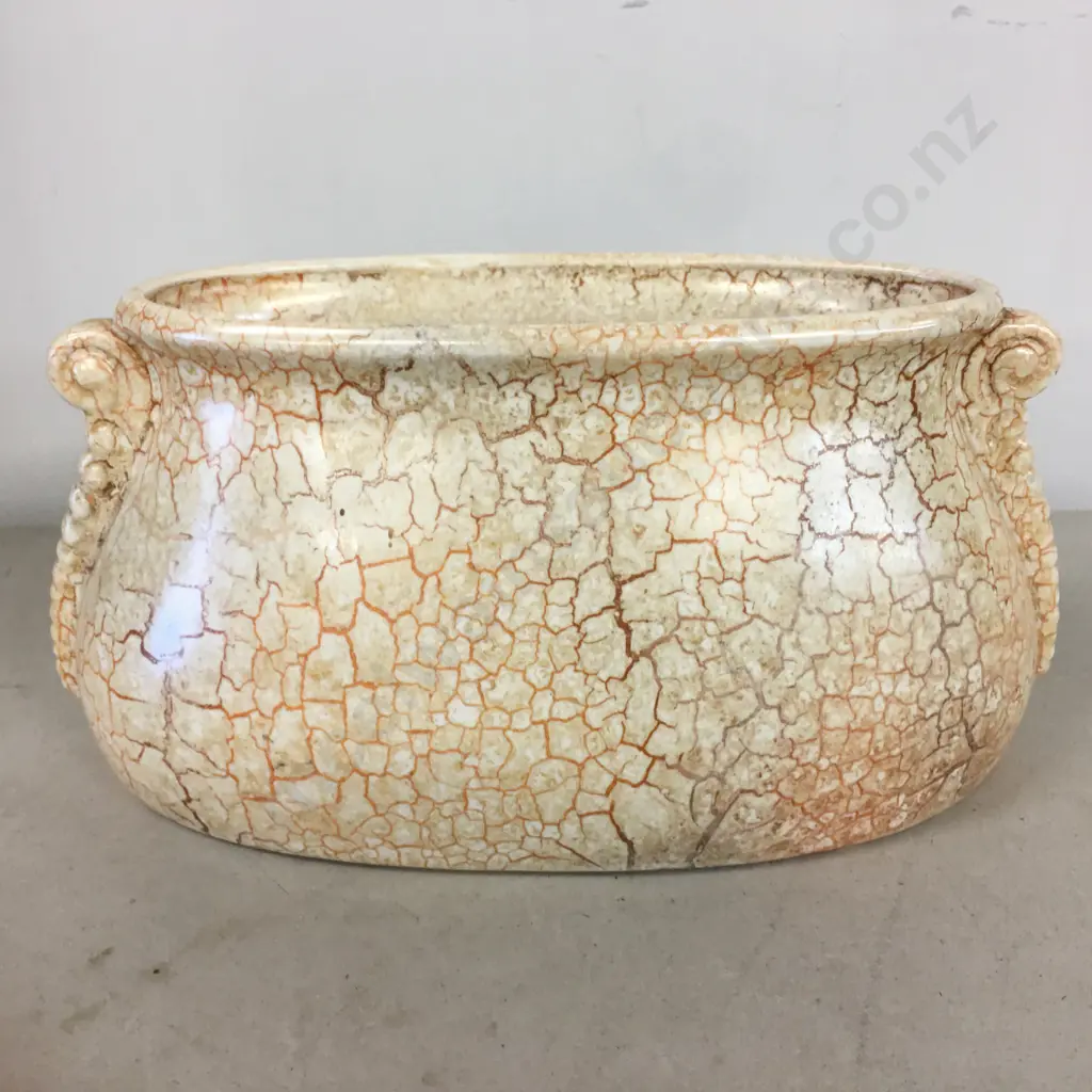 Vintage Gold Crackle Metal Effect Glazed Planter Pot H15cm, W30cm, D14cm. Image 1++
